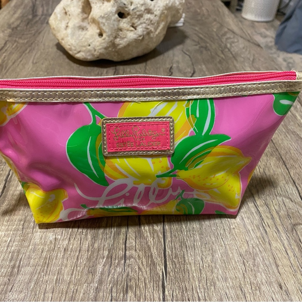Lilly Pulitzer Pink and Yellow Lemon Cosmetic Bag